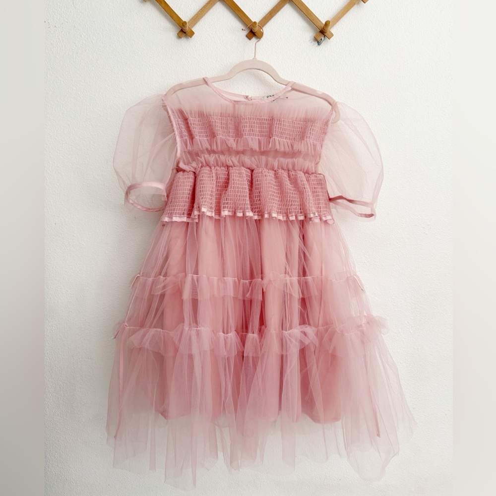 Sister Jane Dream Pointe Shirring Pink Tulle Babydoll Dress